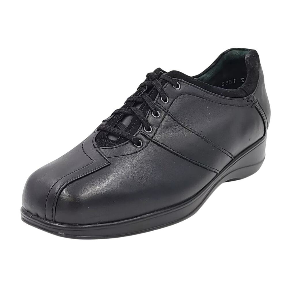 Ziera Women Low Top Hidden Wedge Comfort Sneakers US 9 XW EU 39 Black Leather